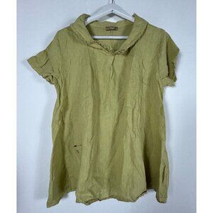 C Valentyne Women's Casual Collared Blouse Short Sleeve Lightweight Linen Green